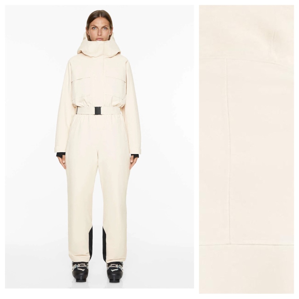 NWT. Oysho Ski Collection Cream Water Resistant Long Jumpsuit. Size XL.
